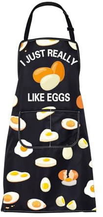 ENSIANTH I Just Really Like Eggs Apron Egg Lover Gifts Cute Egg Gifts Cooking Kitchen Chef Baking BBQ Apron with Pockets (2499 Eggs Apron)