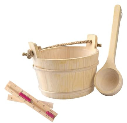 Folpus Barile e mestolo per sauna in legno da 4 litri, accessorio SPA di grande capacità, facile da trasportare con da 15 minuti per sauna