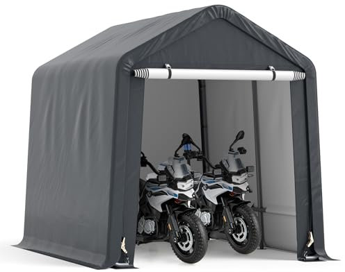 SOARS Abri de Jardin 195 X 240 X 214 CM, Tente Garage, Abri Vélo Extérieur avec Cadre en Métal et Couverture PE Résistante aux imtempéries, Piquets de Sol, pour Vélo, Moto, Bois, Outils, Gris