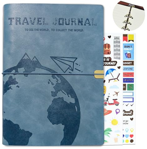 GoShambar Travel Journal for Women Men, Leather Travel Scrapbook Notebook & Adventure Book Travel Planner Memory Diary, Travel Gifts (Blue)