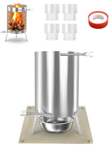 LARS360 Chauffage de piscine en acier inoxydable avec spirale chauffante, poêle à bois de chauffage pour piscines, raccords 32/38 mm, bac de récupération avec tapis et sac de récupération, 1 pièce