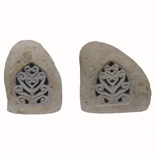 STONE art & more Set di 2 lanterne in pietra, da giardino con ornamento, 35 cm, in pietra di fiume, pezzo unico, decorazione da giardino, resistente al gelo