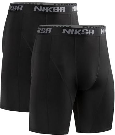 Niksa Compression Shorts Men,2 Packs Anti Chafing Underwear Base Layer Shorts Quick-Drying Fabric Undershorts for Cycling Gym Running Sports Workout