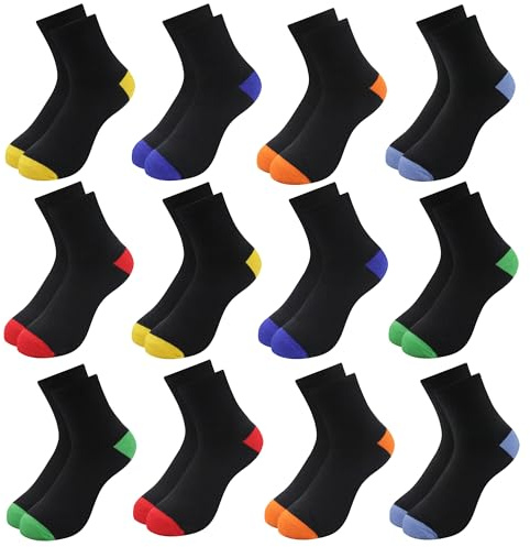 Uizuooy Strumpor barn pojkar flickor sportstrumpor fotboll bomull unisex färgglada strumpor kompressionsstrumpor barn ventilerande tennisstrumpor 12 par, Flerfärgad-2876, 35-38