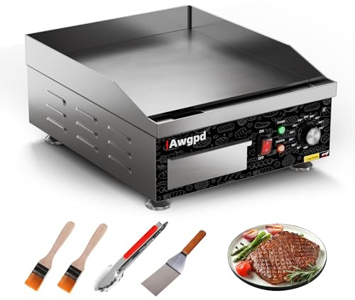 14 Commercial Electric Griddle,Electric Countertop Flat Top Griddle,110V 1800W Electric Flat Top Grill,Non-Stick Restaurant Teppanyaki Stainless Steel Grill,Adjustable Temperature Control