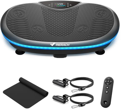 MERACH Vibration Plate Exercise Machine, 4D Whole Body Workout Vibrating Platform for Lymphatic Drainage Weight Loss Muscle Activation, Home Fitness Equipment with Bluetooth Light Pull Cord (Black)