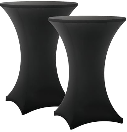 Lemict Cocktail Table Covers - 2 Pack 32x43 Inch Table Cloth - Black Fitted Stretch Spandex Round High Top Tablecloth for Party, Bar, Birthday, Pub, Banquet