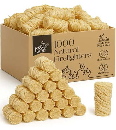 Pelle & Sol 1000 Natural Firelighters – Long Burning Fire Lighters for Wood Burners, BBQ Lighter, Pizza Ovens, Open Fires – Quick Light Fire Starter, Log Burner Accessories - Eco Firelighters