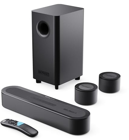 Majority Bowfell Halo Atmos Soundbar TV | 300W Home Theater Casse per TV con Subwoofer Wireless e Altoparlanti Satellitari | 5.1 Dolby Atmos Surround Impianto Audio HDMI eARC | Sound Bar PC Bluetooth
