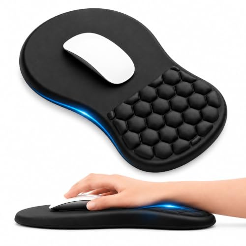 Ergonomisk musmatta, musmatta med handstöd och massageknoppar, konkav design, lindra smärta, spelmusmatta minnesskum med halkfri PU-bas, för alla musar, PC-kontorsspelare