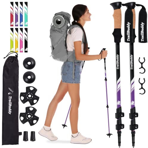 TrailBuddy Walking-Stöcke - Teleskop-Wanderstöcke für Damen & Herren - 62-137 cm - Ultraleichte Trekkingstöcke aus 7075 Aluminium - 1 Paar (Pflaume)