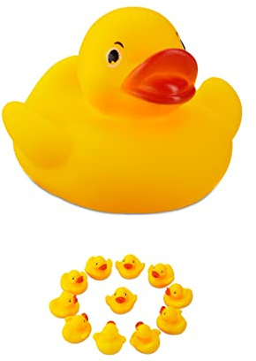 Relaxdays 120 x Badeente 5 cm, klassisches Quietscheentchen für die Badewanne, Badespielzeug für Groß und Klein, Gummiente, gelb