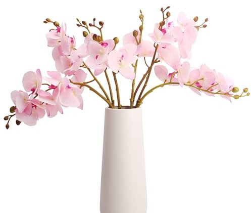 BOMAROLAN Artificial Orchid Faux Flowers Butterfly Orchid 4 Pcs Real Touch Double Branch Silk Flowers (No Vase) for Wedding Home Party Hotel Yard Decoration Restaurant Patio Festive Furnishing (Pink)