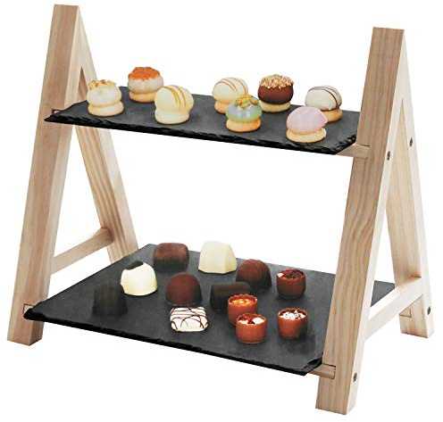 Alpina Serve Standard - Three-Piece - Two Layers - for Snacks, appetizers and Sweets - Wood and Slate