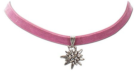 Trachtenkette Samt mit Strass-Edelweiß klein - Damen Samt-Kropfband enganliegend, Kropfkette elastisch, Dirndlkette schmal für Trachtenbluse und Lederhose, Dirndl-Schmuck fürs Oktoberfest (rosé)