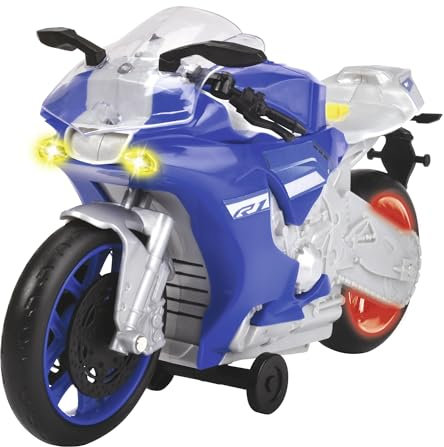 Dickie Toys Yamaha R1-Wheelie Raiders, Spielzeugmotorrad mit Motorisierung, Vorwärtsfahren & Wheeliefunktion, Motorcross-Optik, Licht & Sound, inkl. Batterien, 26 cm groß, blau