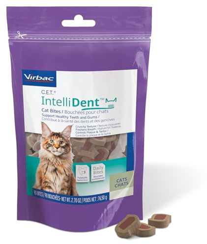 Virbac C.E.T.® INTELLIDENT® Cat Bites for Dental Care | Healthy Teeth and Gums | Fresh Breath, Chicken Flavor