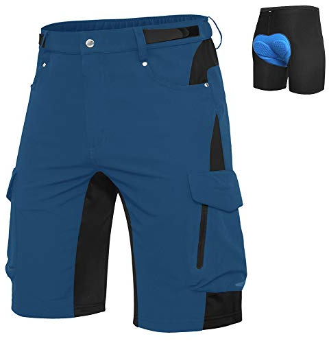 Ally Mens Mountain Bike Shorts Padded MTB Shorts Baggy Cycling Bicycle Bike Shorts with Padding Wear Relaxed Loose-fit (Indigo, L)