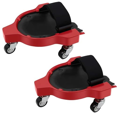 2 Pcs Rollende Knieschützer, Knieschoner mit 3 Rollen und bequemen Gelkissen, 360 Grad drehbar, mit Rollen für die Arbeit Baustelle, Flexible Gleitende Knieschützer mit Verstellbaren Trägern (Rot)