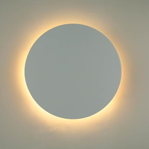 Wandlampe Weiß Metall Ø 40 cm rund flach Modern Weiß indirektes Licht Wohnzimmer Flur Wandleuchte