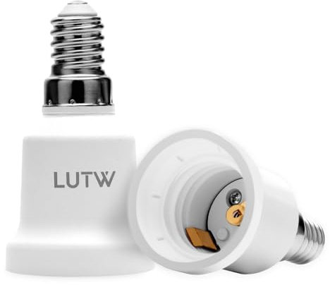 LUTW E14 to E27 Lamp Socket Adapter, Socket Converter Holder, Small Screw to Large Screw Convertor, Lamp Base Adaptor for LED Bulbs and Incandescent Bulbs and CFL Bulb, 2 Pack