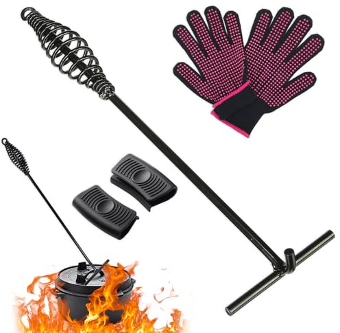 mizikuu 26 cm Elevador de Tapa para Horno Holandés, Elevador De Tapa para Cocinar con Guanti e Mango de la tapa de la olla accesorios para barbacoas, camping
