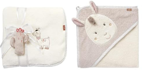 Fehn Kuscheldecke Peru Lama - Kuschelige Schmusedecke als Babydecke & Kapuzenhandtuch Baby Lama - Kuscheliges Babyhandtuch mit Kapuze