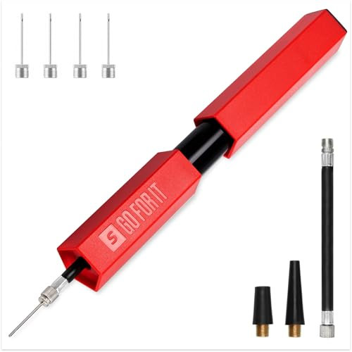 SPORTBIT Ballpumpe für Sportbälle - Basketballpumpe mit Aufbewahrung und extra Ballpumpennadeln - Luftpumpe, Fußballpumpe, Volleyballpumpe, American Football Pumpe, Sportballpumpe - Tragbare Handpumpe