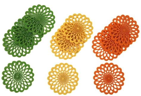 Set 12 sottobicchieri in feltro d. 12 cm (4 verdi + 4 gialli + 4 arancioni)