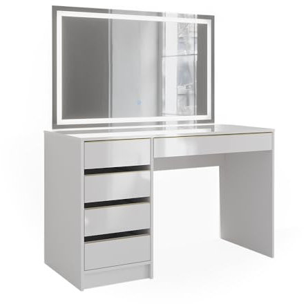 Vicco Schminktisch Weiß/Gold Sherry 120x75x55 cm - Frisiertisch, 5 Schubladen für unterschiedliche Aufbewahrungsbedürfnisse