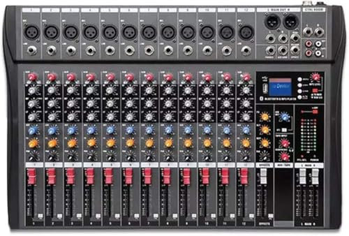 Wrobelax Studio Mixing Desks, 6/8/12/16 Channels Compact Audio Mixer Bluetooth USB DJ Sound Mixing Console 48V Monitor Amplifier (Color:12 way)