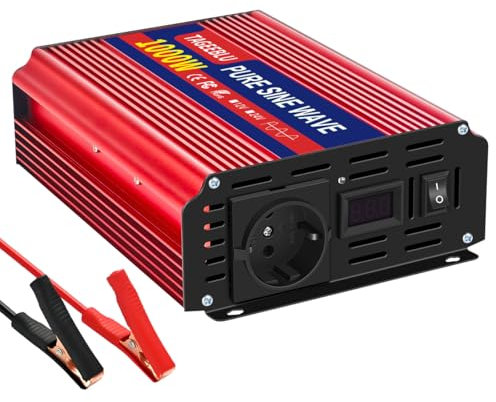 TAGEEBLU 1000W convertisseur 12v 220v Pur Sinus, transformateur 12v 220v avec écran LCD, 1 Prises UE