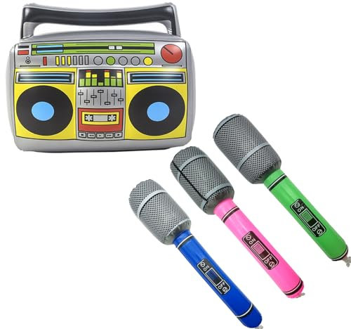 Ensemble de Jouets gonflables Rock Star, Ensemble de Jouets d'instruments gonflables, pour décorations de fête des années 80, pour soirées à thème rétro (Ensemble Audio Gonflable)