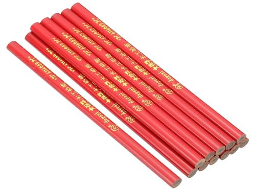 PATIKIL Lápices de Carpintero, 12 Unidades, Planos Ovalados, Lápices de Construcción Dura, Lápiz Industrial, Lápiz de Madera con Tinta Negra para Marcar Madera y Concreto, Rojo