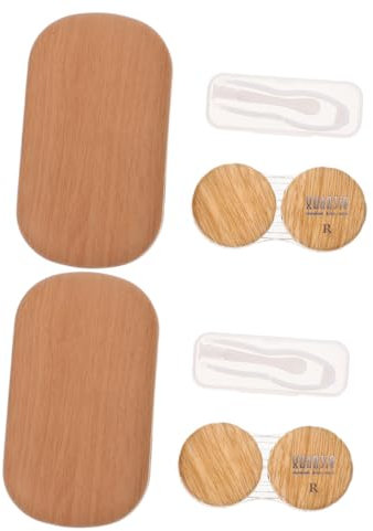 Beavorty Retro Faux Leather Large Diameter Lens Case Set 2pcs with Leak-Proof Wooden Texture Storage Box Portable Lens Organizer for Travel and Daily Use