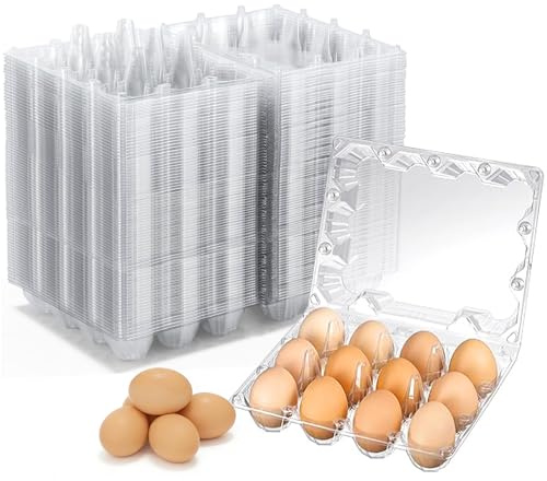 JarThenaAMCS 200 cajas de huevos de plástico vacías transparentes para almacenamiento de huevos para el mercado agrícola, negocios, hogar, cocina, refrigerador (3 x 4 rejillas)