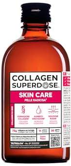 COLLAGEN SUPERDOSE BY GOLD COLLAGEN Skin Care - Collagene Integratore Antiage (75g in Formula) e Vitamina C, Integratore al Collagene Marino con Acido Ialuronico, Biotina, Zinco Capelli e Unghie 300ml