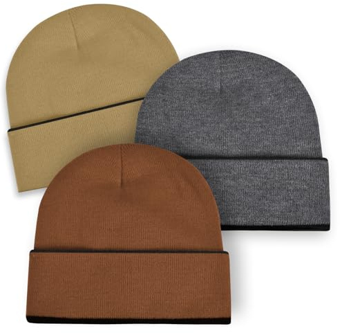 Rosoz 3-Pack Kids Beanie Boys Girls- Reversible Beanie with Double Sides- Big Kids Winter Hat for 7-12 Years Kids Knit Warm Caps