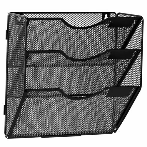 NUWIQ Portariviste sospese, 3 scomparti, porta riviste da parete, scrivania, portariviste in metallo, organizer da parete, organizer da parete, colore nero