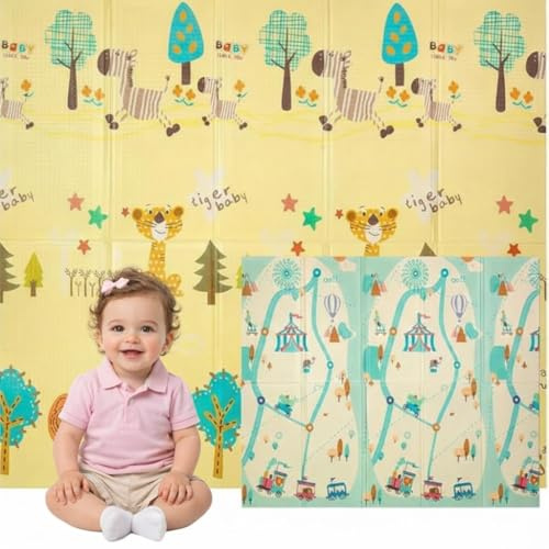Edibaby, Baby väckarklocka, 180 x 150 cm, tjocklek 1 cm, barndesign, vadderad lekmatta i XPE, vändbar och vikbar, aktivitetsmatta för sovrum (kul | 180 x 150 | 1cm)