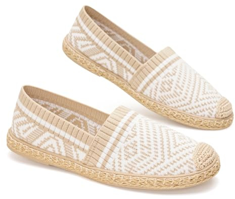 GLAMORA Alpargatas Mujer Verano Esparto Planas, Lona Transpirable elástica, Suela Trenzada Antideslizante, Calzado cómodo Ligero Casual, Zapato Tejido Flexible