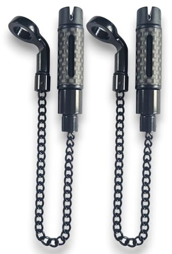 TJR Tackle 2 x Carbon Mag Pro Bite Indicators Bobbins with Magnetic Line Clip, Short 14cm Chain, Metal dog leg.