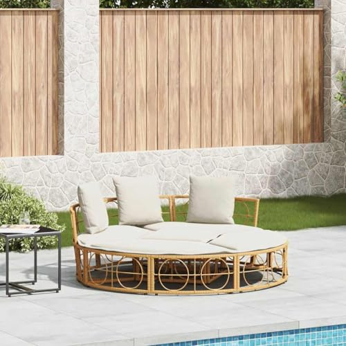 HGFDCBK Letto modulare in polyrattan con cuscino, per esterni senza tetto, utilizzabile come isola solare rotonda o set di conversazione, cuscino imbottito spesso con cuscino rimovibile