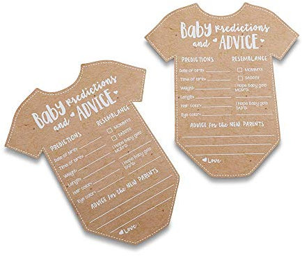 Kate Aspen Carte di previsione del bambino per la doccia del bambino/schede di consulenza/decorazioni della doccia del bambino, (set di 50), taglia unica, kraft, bianco, 28440NA