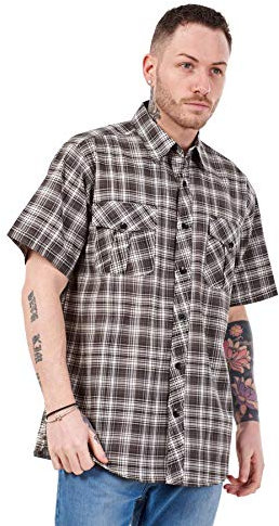 Apparel Mens Regular Big Size Shirts Checked Cotton Blend Casual Short Sleeve Blue M-5XL