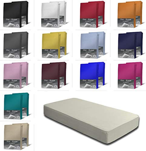 2er Set Jersey Spannbettlaken Spannbetttücher Bettlaken Spannbetttuch weiche Baumwolle mit Rundumgummizug, Farbe: Wollweiß/Natur, Maße: 2er Pack 90-100 x 200 cm