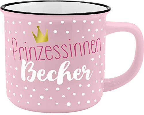 GRUSS & CO Becher Motiv Prinzessin | New Bone China Porzellan, Emaille-Optik, 35 cl | Geschenk Schule, Mädchen | 45781: Porzellan-Becher in nostalgischer Emaille-Optik