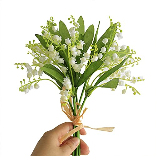 HAOSHICS - 12 fiori artificiali di giglio della valle, fiori finti per la decorazione della casa, per matrimoni, feste, colore: bianco