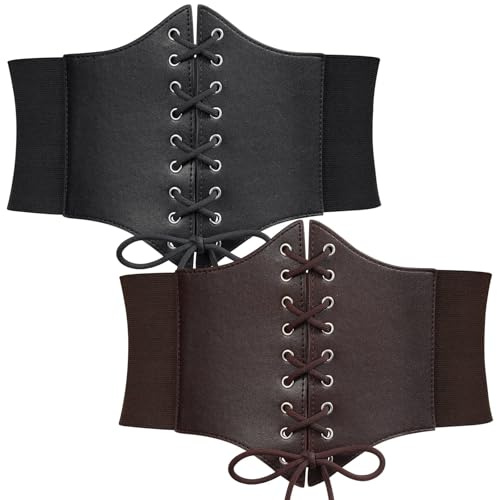 WERFORU Korsettbälte för kvinnor, brett korsettbälte med snörning för kvinnor, elastiskt midjebälte, för halloweenfest, 2 stycken, Passend für Taillengröße 79-88cm