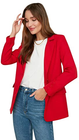 TRENDYOL Damen Trendyol Blazer jacket with red button , Rot, 38 EU